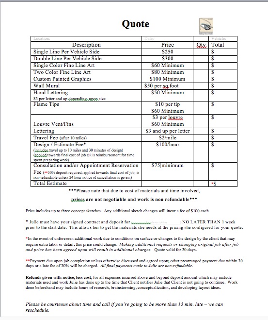 Pinstriping Contract and After Care by Julie Fournier